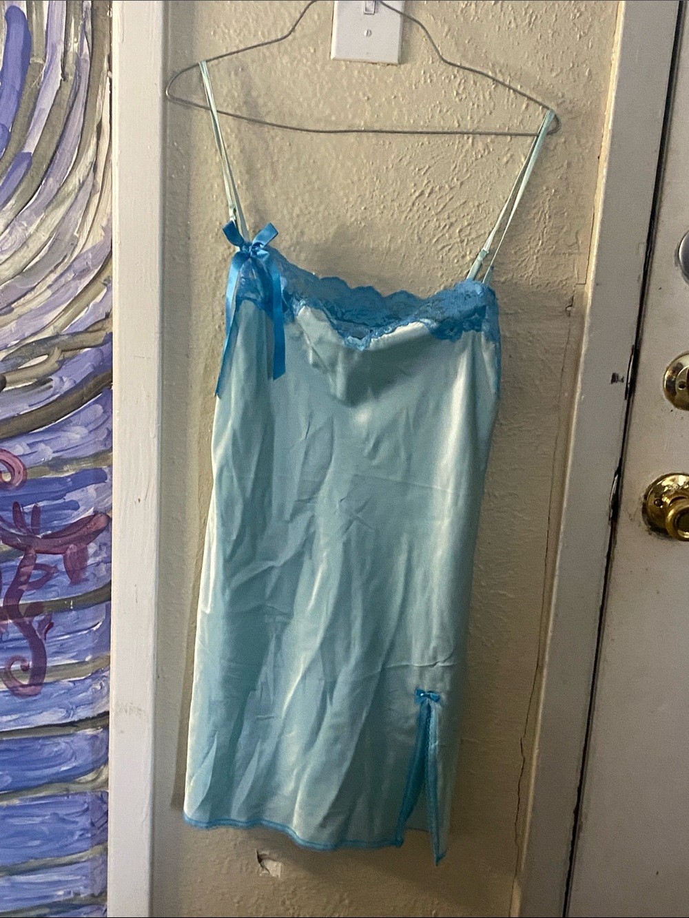 Victoria's Secret Light Blue Satin Lace-Trim Slip